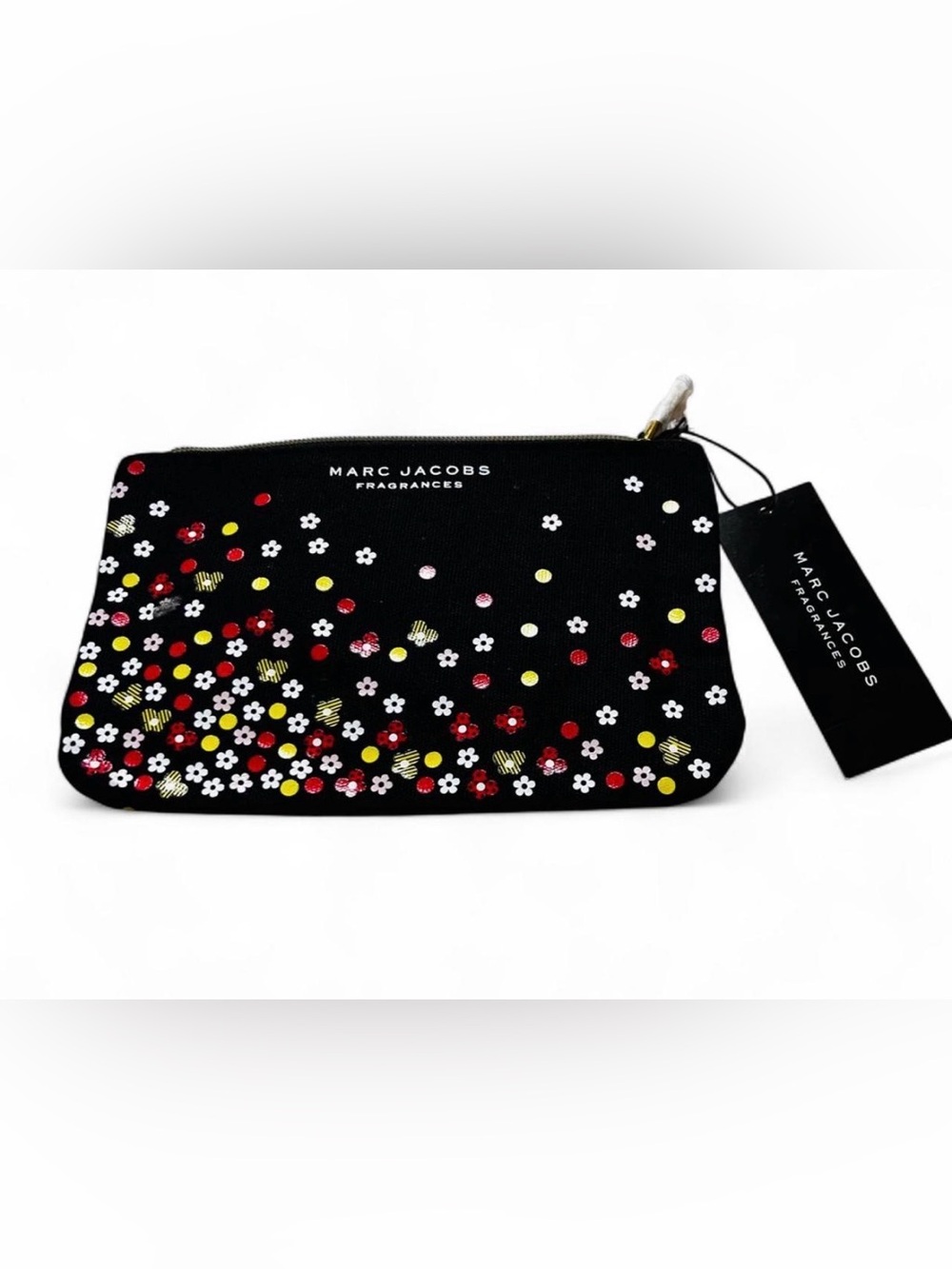 NWT Marc Jacobs black with floral print cosmetics bag
